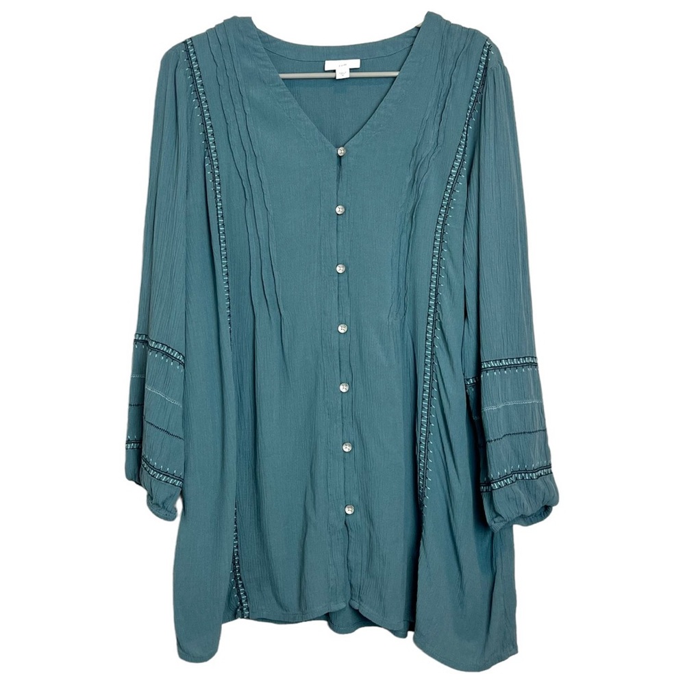 J. Jill Embroidered Pintucked Tunic in Blue Spruce Size Medium